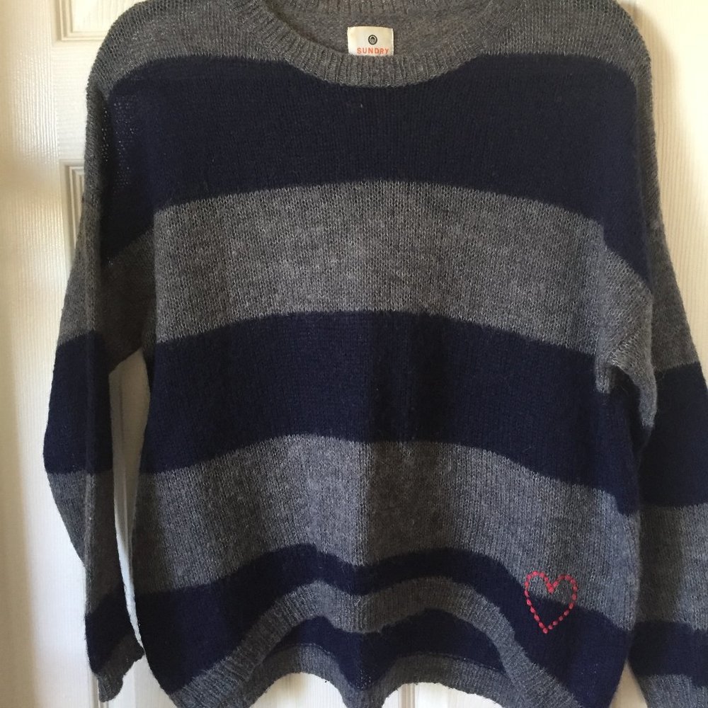Sundry Mohair Embroidered Heart Striped Sweater, Size 1